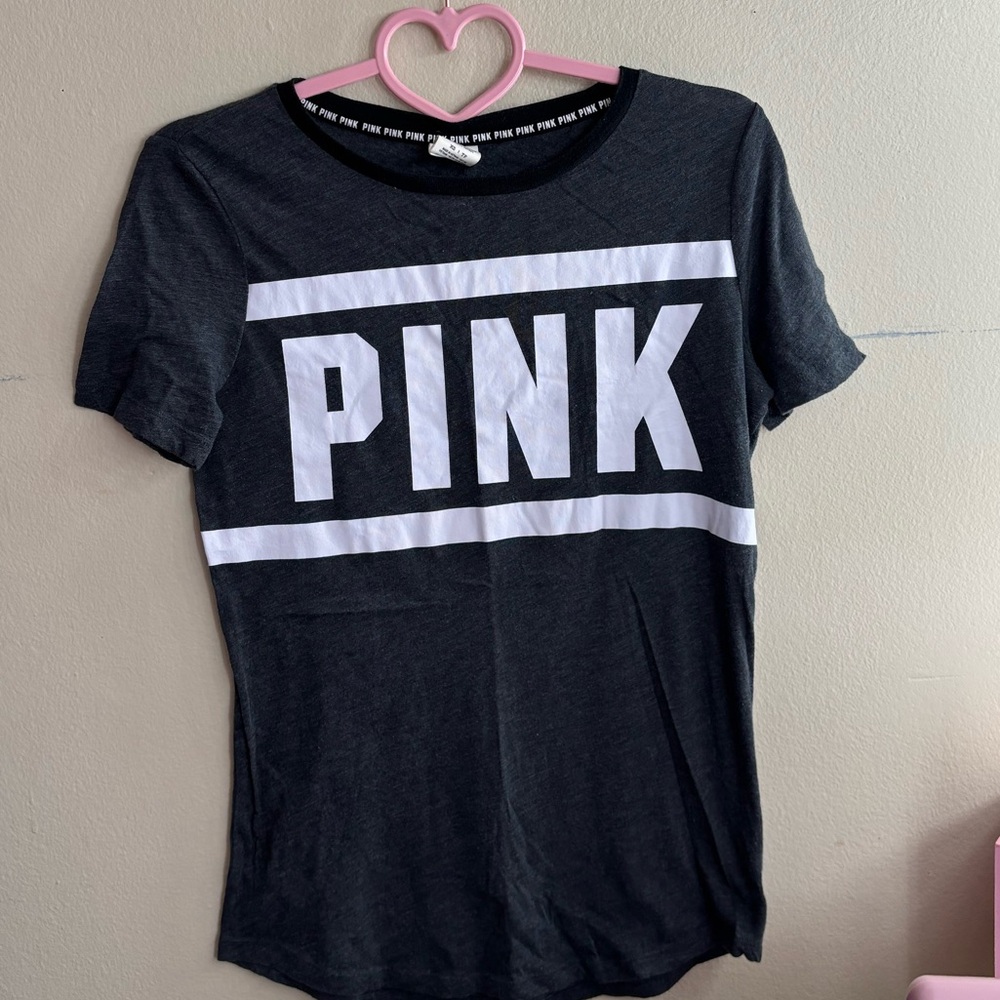 Victoria's Secret PINK Charcoal Tee with White Logo